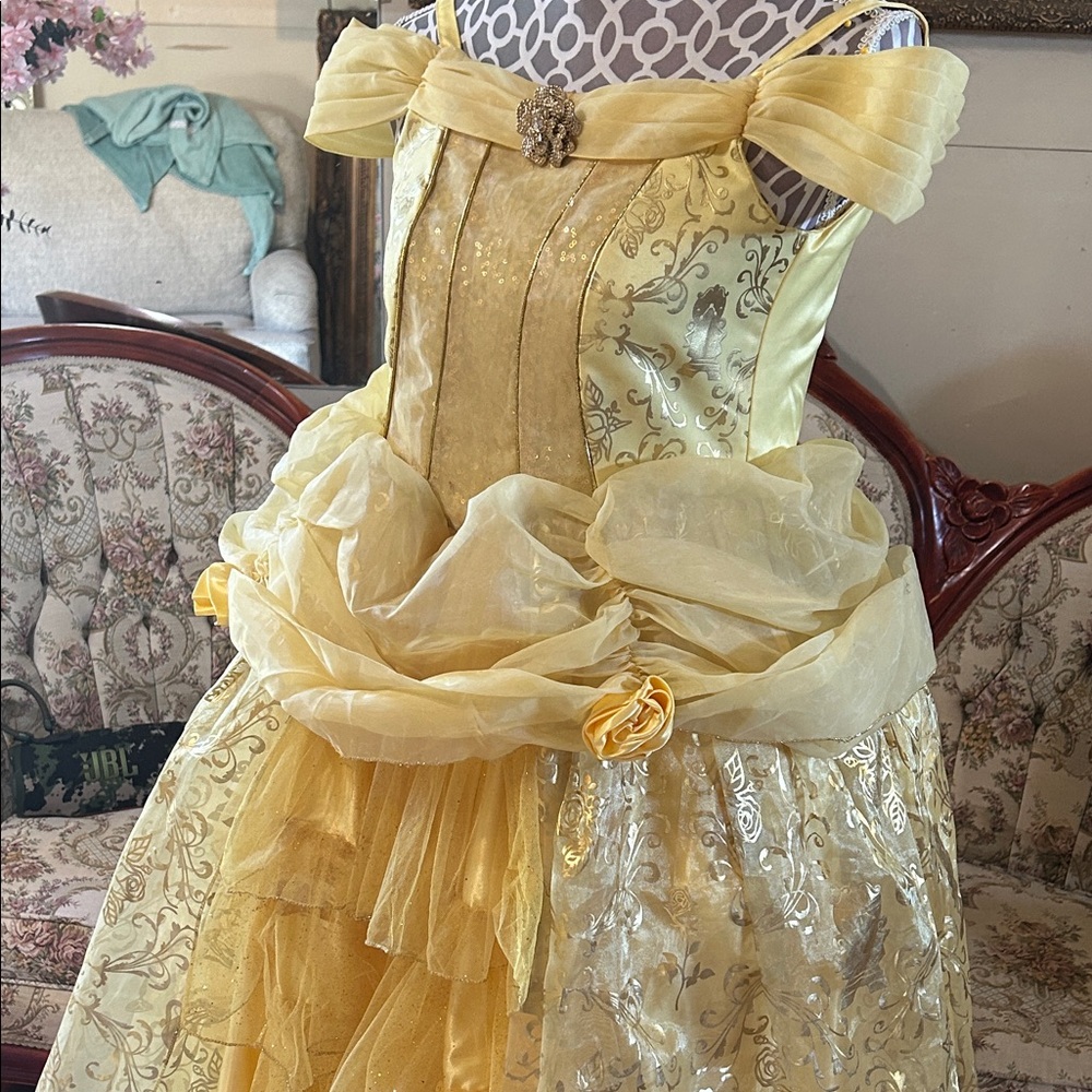 Girls Yellow Princess Costume Dress - Elegant Gold Tones